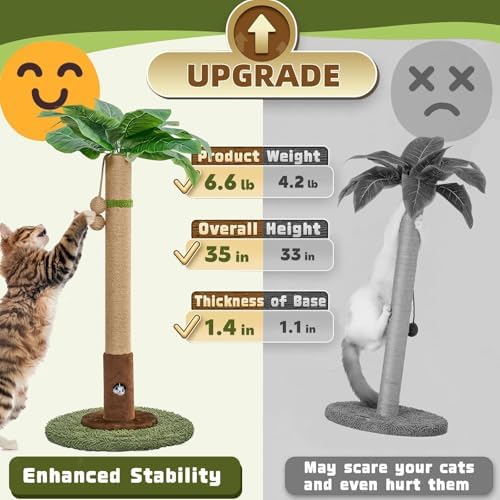 Woochpet Cat Scratching Post for Indoor Cats, 35.43" Tall Cat Scratcher Tree - Image 5