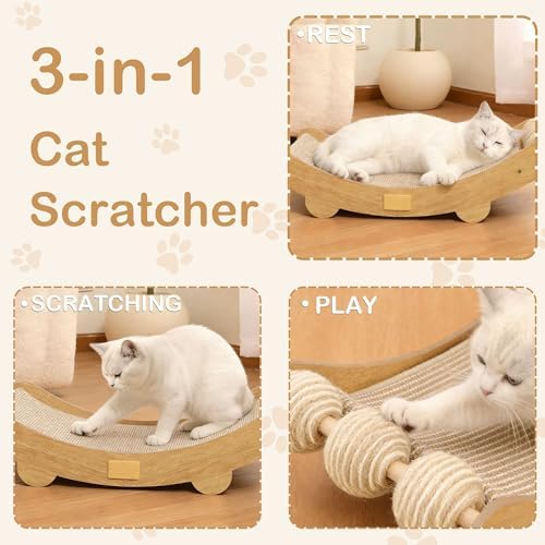 DWCN 3-in-1 Large Cat Scratcher Bed Hammock Lounge Scratching Post Scratch Pad - Image 4