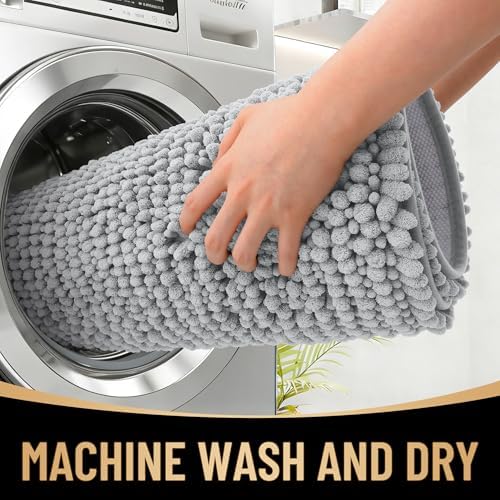 OLANLY Thick Chenille Bathroom Runner Rugs Mats 47x24, Light Grey - Image 4