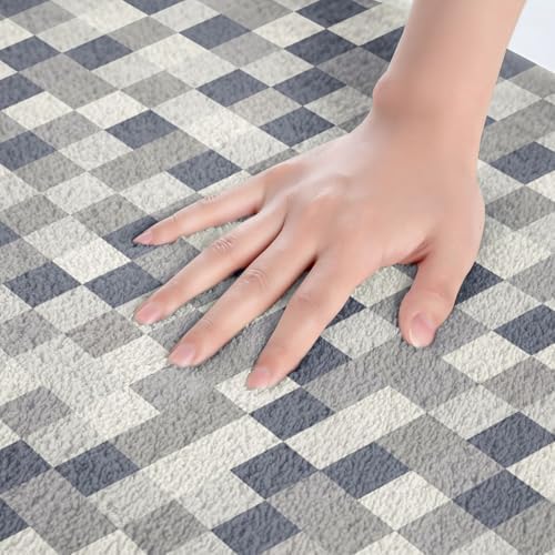 Pixel Grid Style Bath Rug, Modern Aesthetic Shaggy Absorbent Non Slip Floor Mat - Image 4
