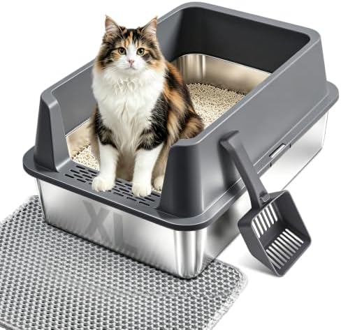 Stainless Steel Litter Box, XL Metal Litter Box by Futam
