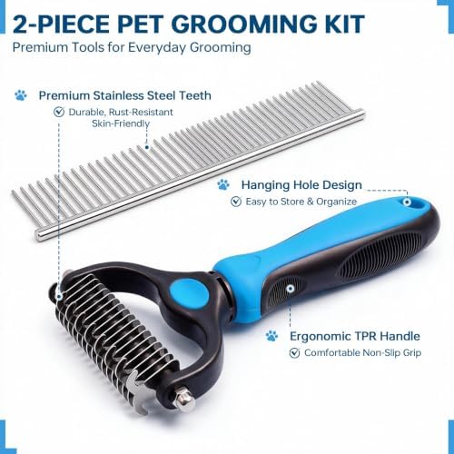 Pet Grooming Comb, Deshedding Dog Brush & Undercoat Rake - Image 4