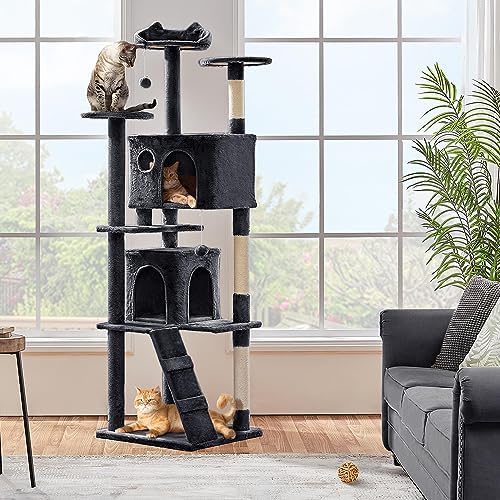 Yaheetech 80in XL Multi-Level Cat Tree, Double Caves, Sisal Posts - Image 2