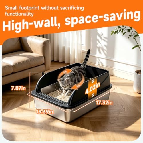Stainless Steel High-Sided Cat Litter Box - Image 2
