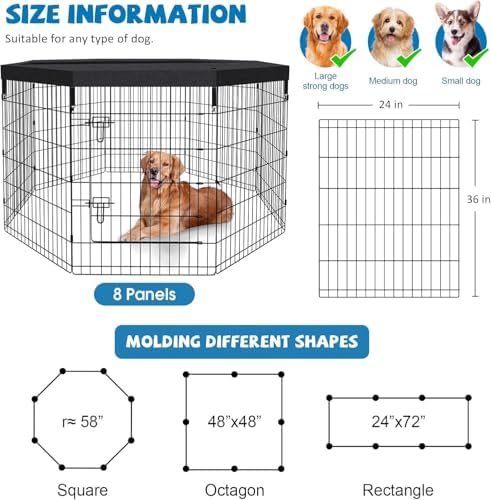 Artmalle 36" H Dog Playpen, 8 Panel 24" W Rustproof Metal Pen - Image 2
