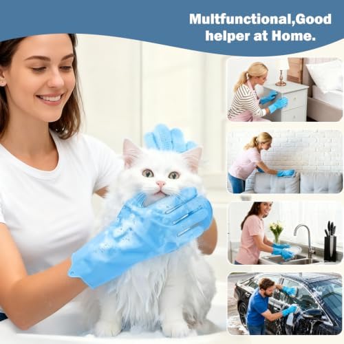 Pet Grooming Gloves, Silicone Bath Massage Gloves, Wet Dry - Image 5