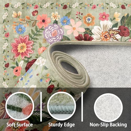 Green Floral Hallway Runner Rug 2'6"x14 - Image 3