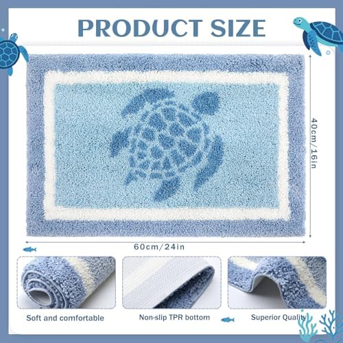 Boao Ocean Turtle Bath Mat Tufted Non-Slip Absorbent, 24 x16 Inches - Image 2