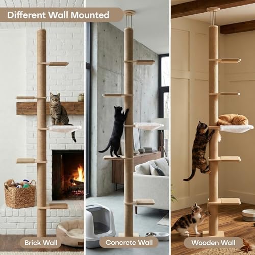 Floor to Ceiling Cat Tree, 5 Tier Adjustable Height Climbing Tower - Image 4