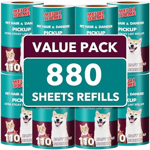 MEIQIHOME Extra Sticky Lint Roller Refills Only, 880 Easy-Tear Sheets by MEIQIHOME