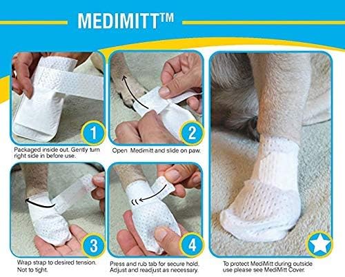 Medimitt Paw Bandages for Dogs, Cats and Pets – Stretchy Medical Booties, First Aid for Paws – Non Slip, Non Adhesive, Breathable, Disposable, Washable, Adjustable Strap,12 Pack (X-Large)