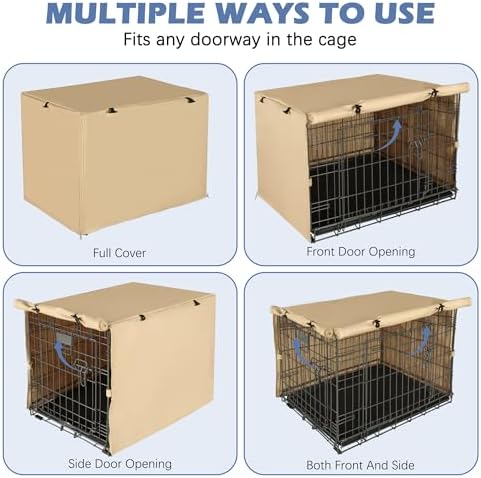 Akinerri Dog Crate Cover, Double Door Waterproof Kennel Cover, 36 in Beige - Image 4