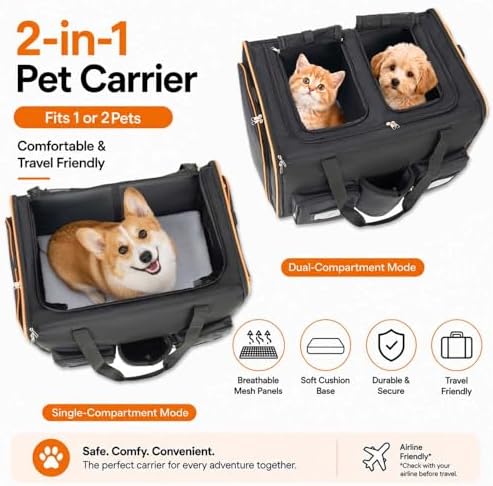 Large Cat Carrier on Wheels for 2 Cats, Double Rolling Pet Carrier - Image 3
