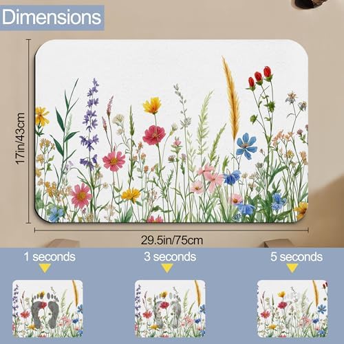 Bath Mats for Bathroom, Spring Wildflower Bathroom Rugs, Rustic Garden Floral - Image 2