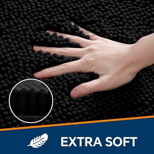 Chenille Bathroom Rug 26"x44" Black, Non-Slip Plush Bath Mat - Image 3