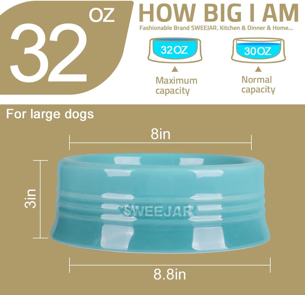 Sweejar Gradient Dog Bowl, Ceramic Dog Food Dish for Large Dogs and Large Cat, Porcelain Pet Bowl for Food and Water 32 oz (Gradient Light Blue)