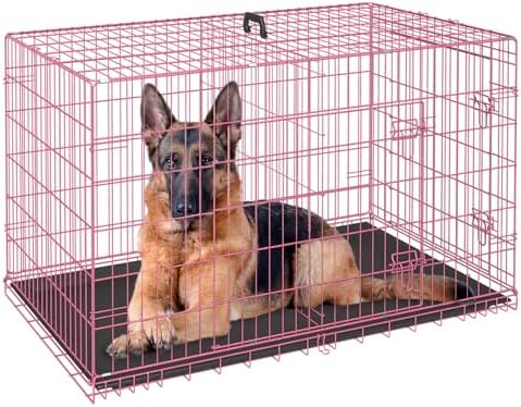 FDW | 48" Foldable Metal Dog Crate | Pink | Cage by FDW