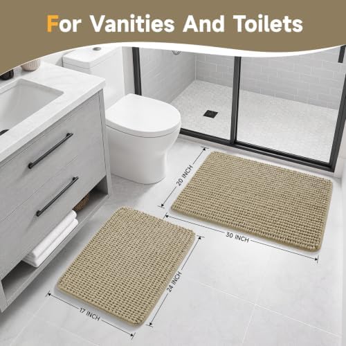 Ophanie Beige Bathroom Rugs Sets 2 Piece, Soft Chenille Bath Mat, Non Slip - Image 2