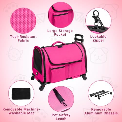 Large Pet Carrier with Wheels, Foldable Rolling Dog Carrier with Big Pocket - Image 3