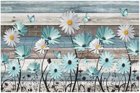 Giwawa Daisy Floral Bath Rug Rustic Wood Bathtub Mat Soft Absorbent Non Slip by Giwawa
