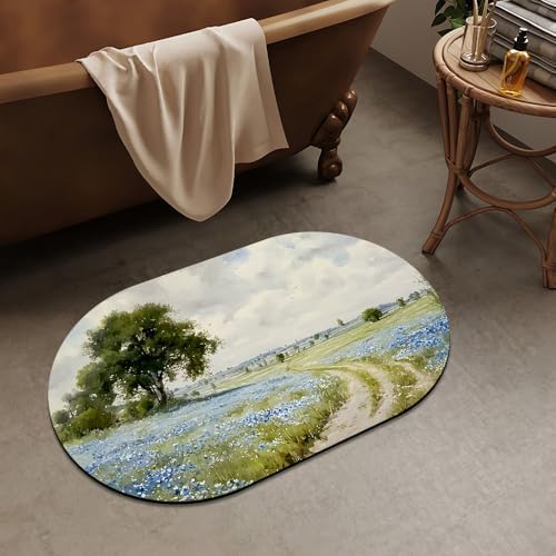 Blue and White Flowers Landscape Super Absorbent Quick-Drying Bathroom Mat Rug - Image 2