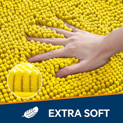 Chenille Bathroom Rug 26"x44" Yellow, Non-Slip Plush Bath Mat - Image 3