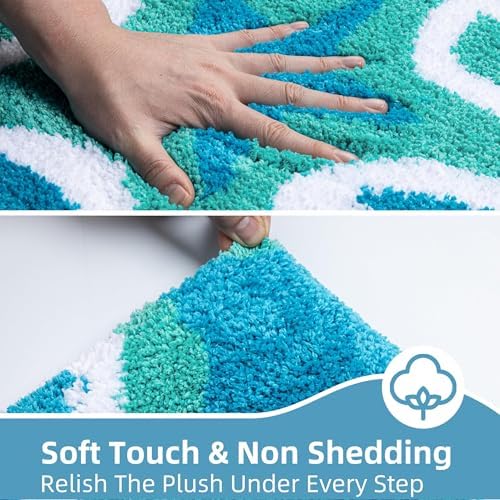 Blue Beach Runner Bathroom Rugs Non Slip Absorbent Microfiber - Image 3