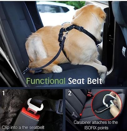 Dog Seat Belt, Safety Vest Dog Car Harness with Adjustable Buckle Dog Seat Belt for Vehicle Nylon Pet Safety Seat Belts Heavy Duty(M, Black)