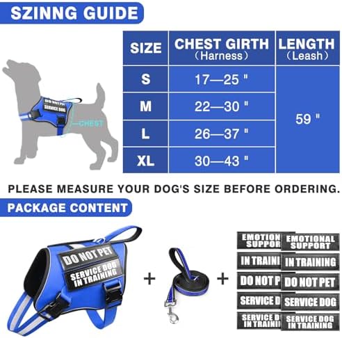 Service Dog Vest Harness and Leash Set+10 Patches, Easy Walk Blue XL - Image 6