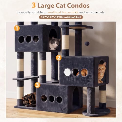 Gitelsnour Sturdy Cat Tree Tower, 3 XXL Condos - Image 2