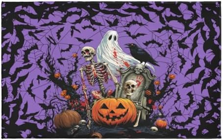 Giwawa Halloween Pumpkin Bath Rug Spooky Ghost Bat Bathtub Mat Washable Plush by Giwawa