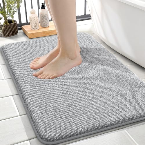 OLANLY Memory Foam Small Bathroom Rug 24x16, Absorbent Bath Mat, Light Grey by OLANLY