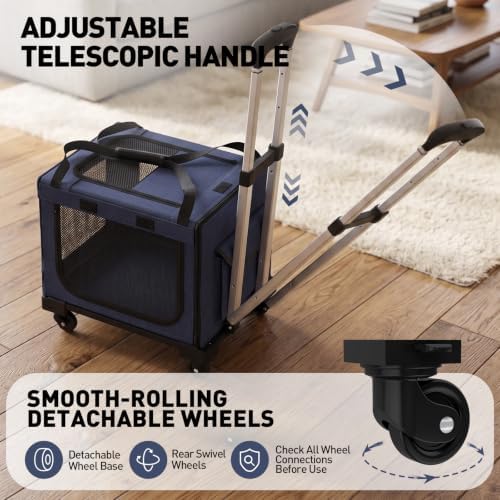 Rolling Cat Carrier with Wheels, 16.5 x 13 x 11.8 in - Image 5