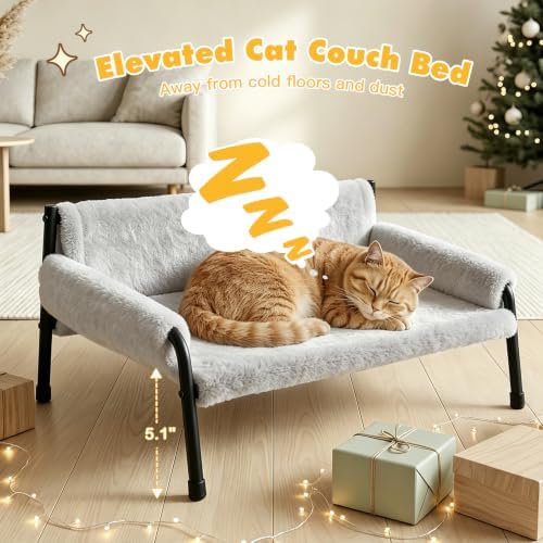 Pawaboo Elevated Cat Couch Bed for Indoor Cats, Sturdy Metal Frame Cat Sofa - Image 2