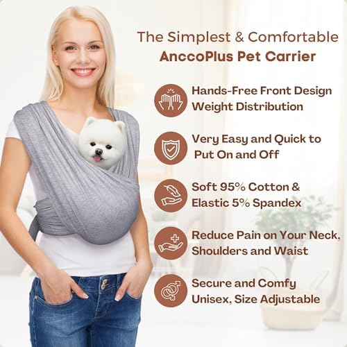 AnccoPlus Small Dog Sling Carrier, Hands-Free, Heather Gray - Image 4