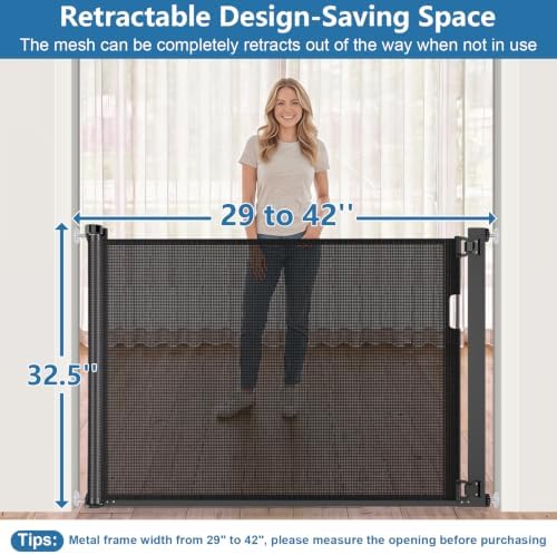 Malier Retractable Dog Gate, 29-42" No Drilling Pressure Mounted Mesh Dog Gate - Image 5