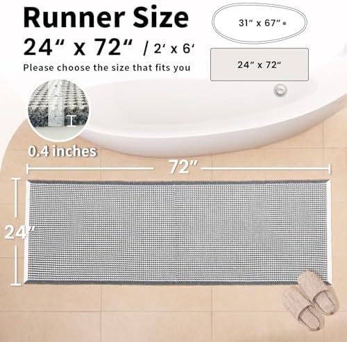Long Bath Mat, Waffle Bathroom Runner Rug Non Slip Washable, 24 x 72 - Image 2