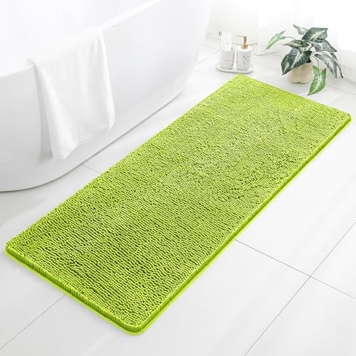 Chenille Bathroom Runner Rug 24"x60" Lime Green, Plush Bath Mat by Kildoss