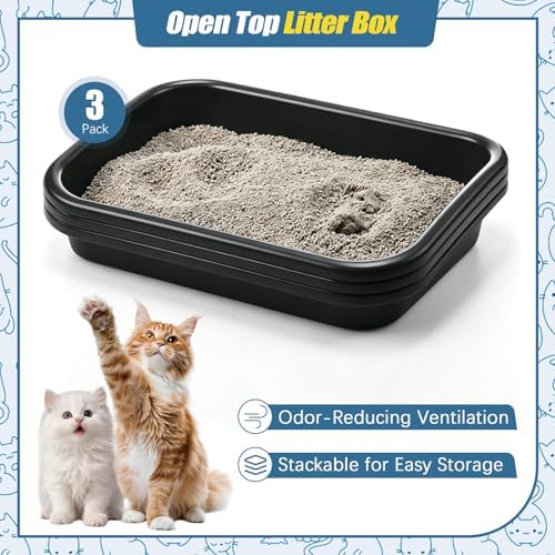 Uiifan 3Pcs Large Low Entry Cat Litter Box, Dark Gray - Image 3