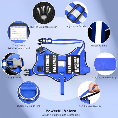 Service Dog Vest Harness and Leash Set+10 Patches, Easy Walk Blue XL - Image 4