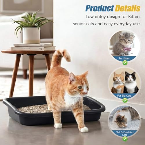 Uiifan 3Pcs Large Low Entry Cat Litter Box, Dark Gray - Image 5