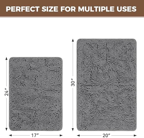 Bcoimo Bath Rug Mat Sets, 2 Piece Extra Soft Chenille Gray Bathroom Mat Set - Image 2