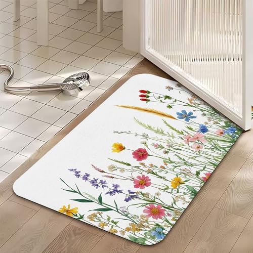 Bath Mats for Bathroom, Spring Wildflower Bathroom Rugs, Rustic Garden Floral - Image 5