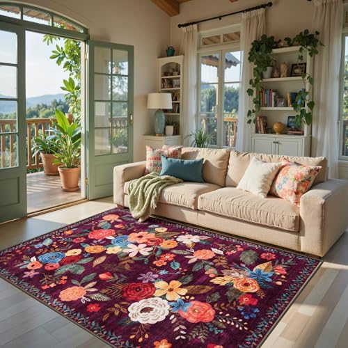 Purple Area Rug 5x7 for Living Room Bedroom by WelcometoBabovid