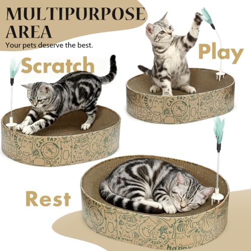 Cat Scratcher Cardboard, 2in1 Oval Cat Scratcher Bed - Image 6