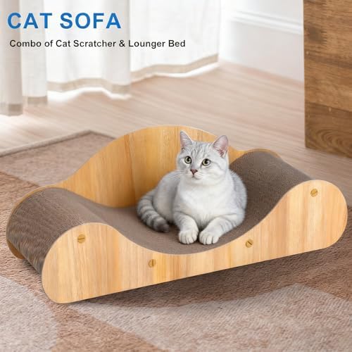 Simple Deluxe Cat Scratcher Cardboard Bed, Natural Solid Wood Scratch Lounger - Image 6