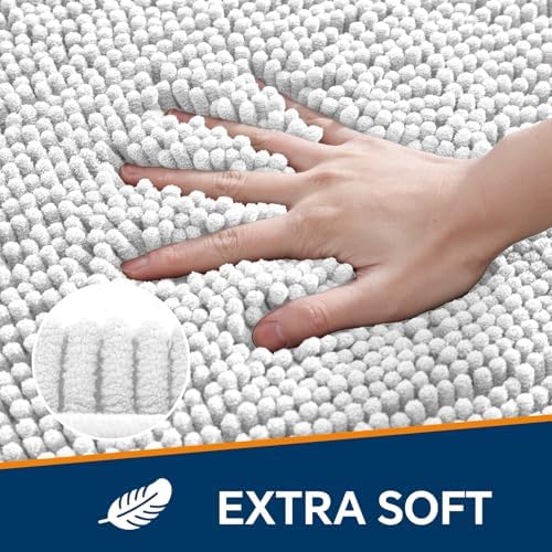 Chenille Bathroom Rug 24"x36" Light Gray, Non-Slip Plush Bath Mat - Image 3