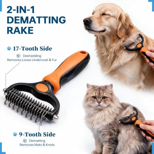 Pet Grooming Comb, Deshedding Dog Brush & Undercoat Rake - Image 2