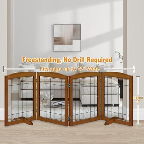 LZRS 4-Panel Freestanding Wooden Dog Gate—Extra Wide 30” Tall Foldable Pet - Image 2