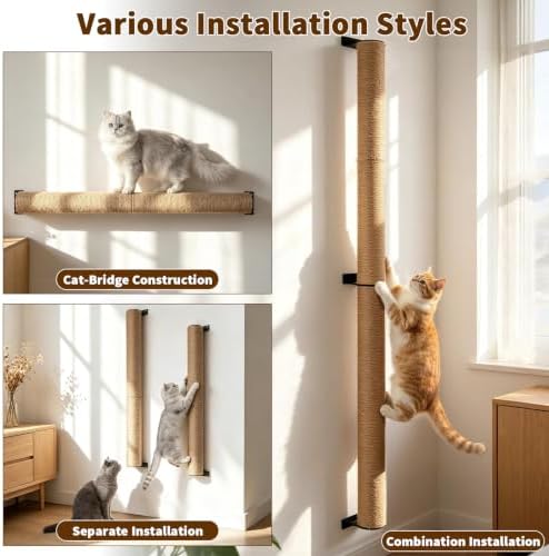 FHTONGE 63" Wall Mounted Cat Scratch Post, Adjustable Tall Jute Climb Pole - Image 3